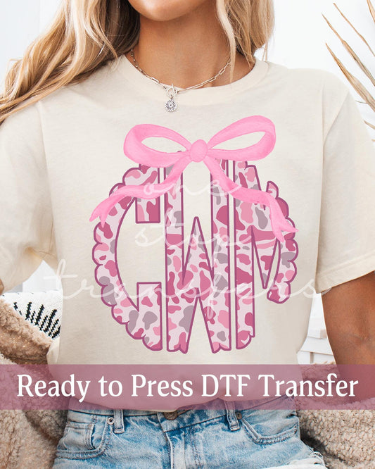 Girly Pink Coquette Pink Camouflage Monogram - Ready to Press DTF Transfers