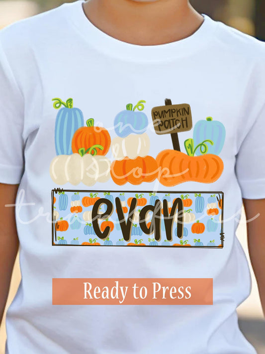 Custom Name Preppy Boy Watercolor Pumpkin Patch - Ready to Press DTF Transfers