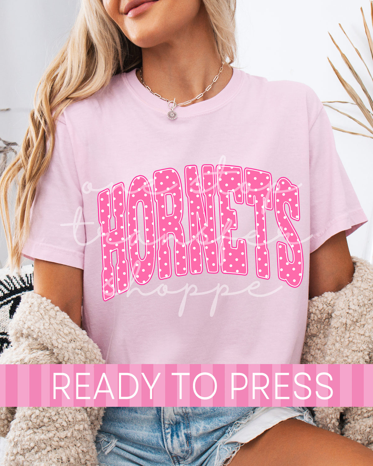Pink White Polka Dots Hornets Mascot - Ready to Press DTF Transfers