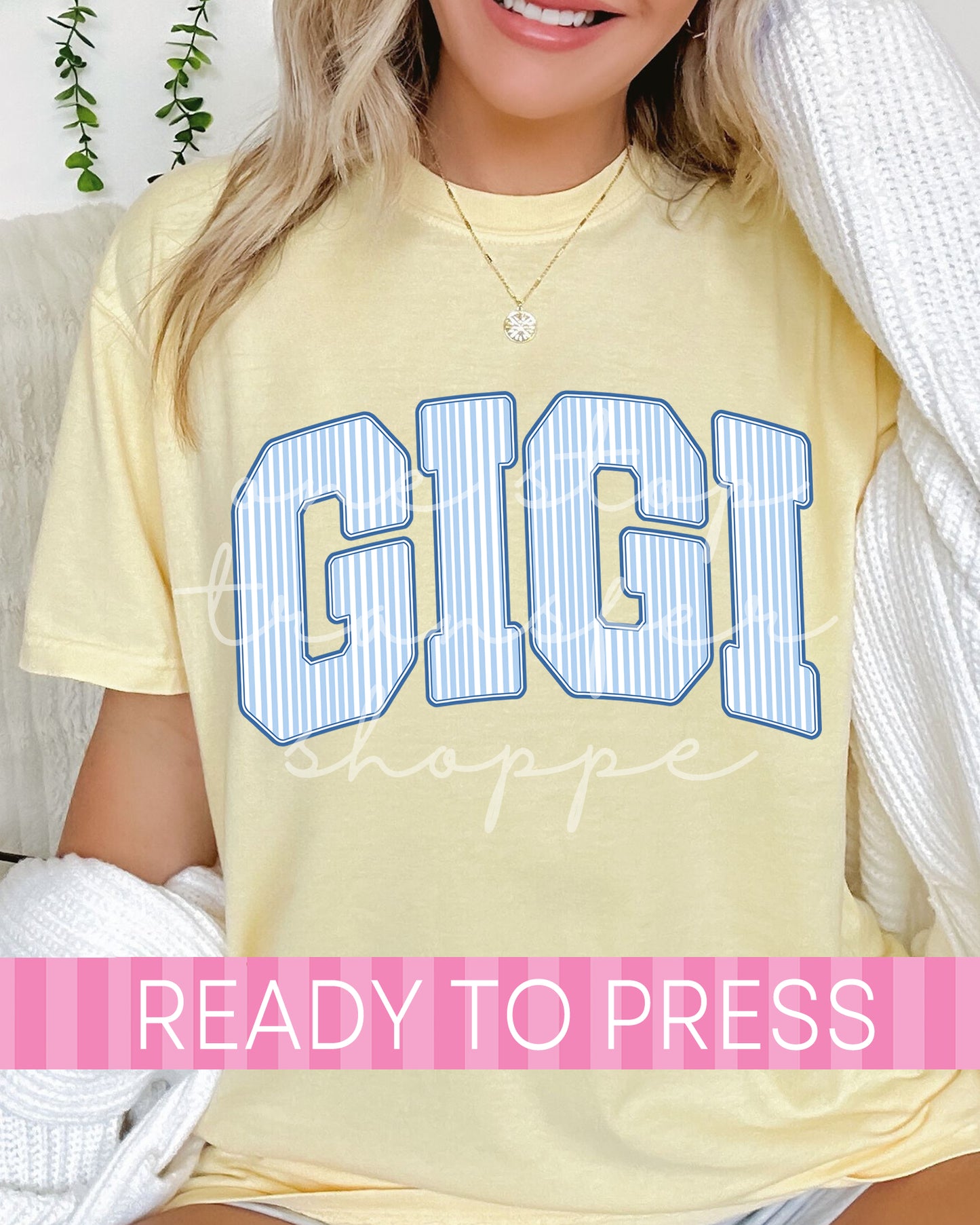 Preppy Blue Stripes Mama Nana Mimi Gigi DTF Transfer - Ready to Press DTF Transfers