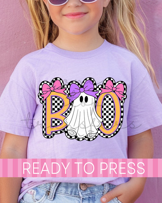 Girly Checker Coquette BOO Ghost  - Ready to Press DTF Transfers