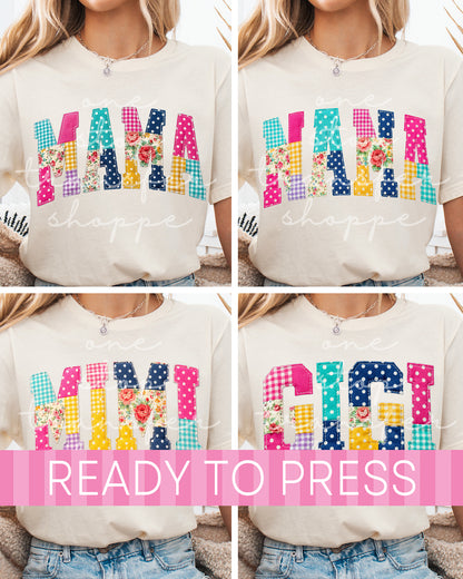 Floral Patchwork Mama Nana Mimi Gigi DTF Transfer - Ready to Press DTF Transfers