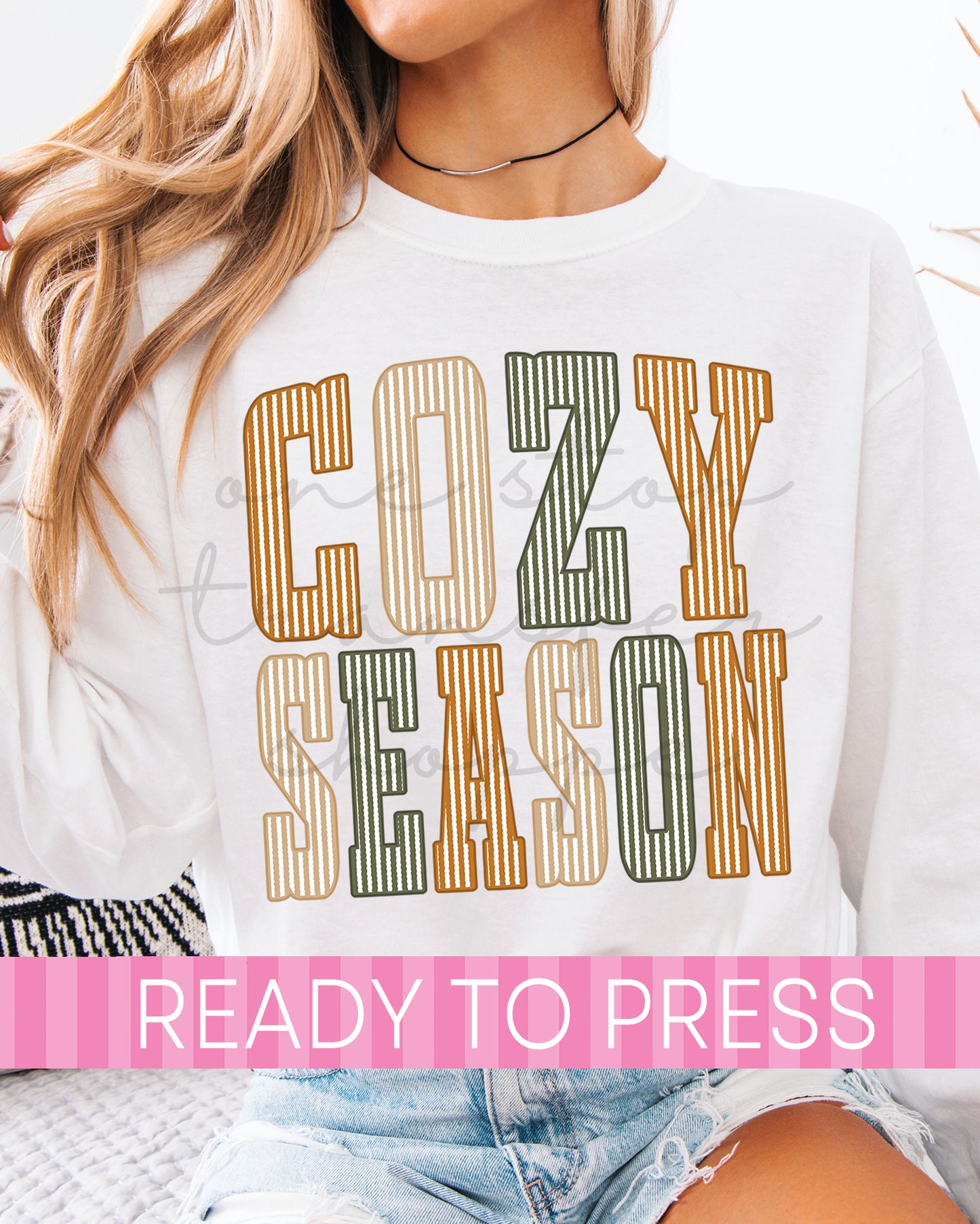 Preppy Fall Seersucker Stripes COZY SEASON - Ready to Press DTF Transfers