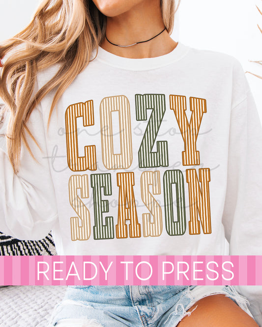 Preppy Fall Seersucker Stripes COZY SEASON - Ready to Press DTF Transfers
