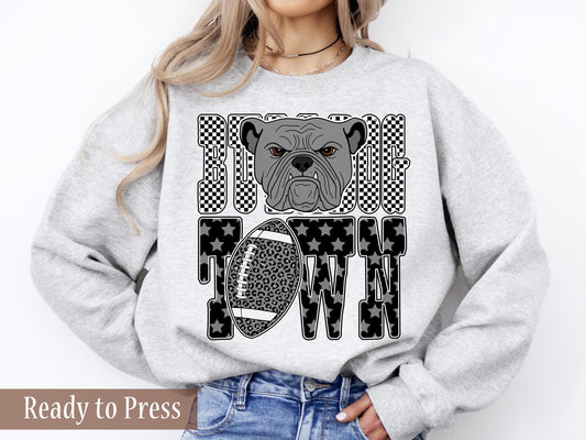 Checker Bulldog Town Leopard Football - Ready to Press DTF Transfers