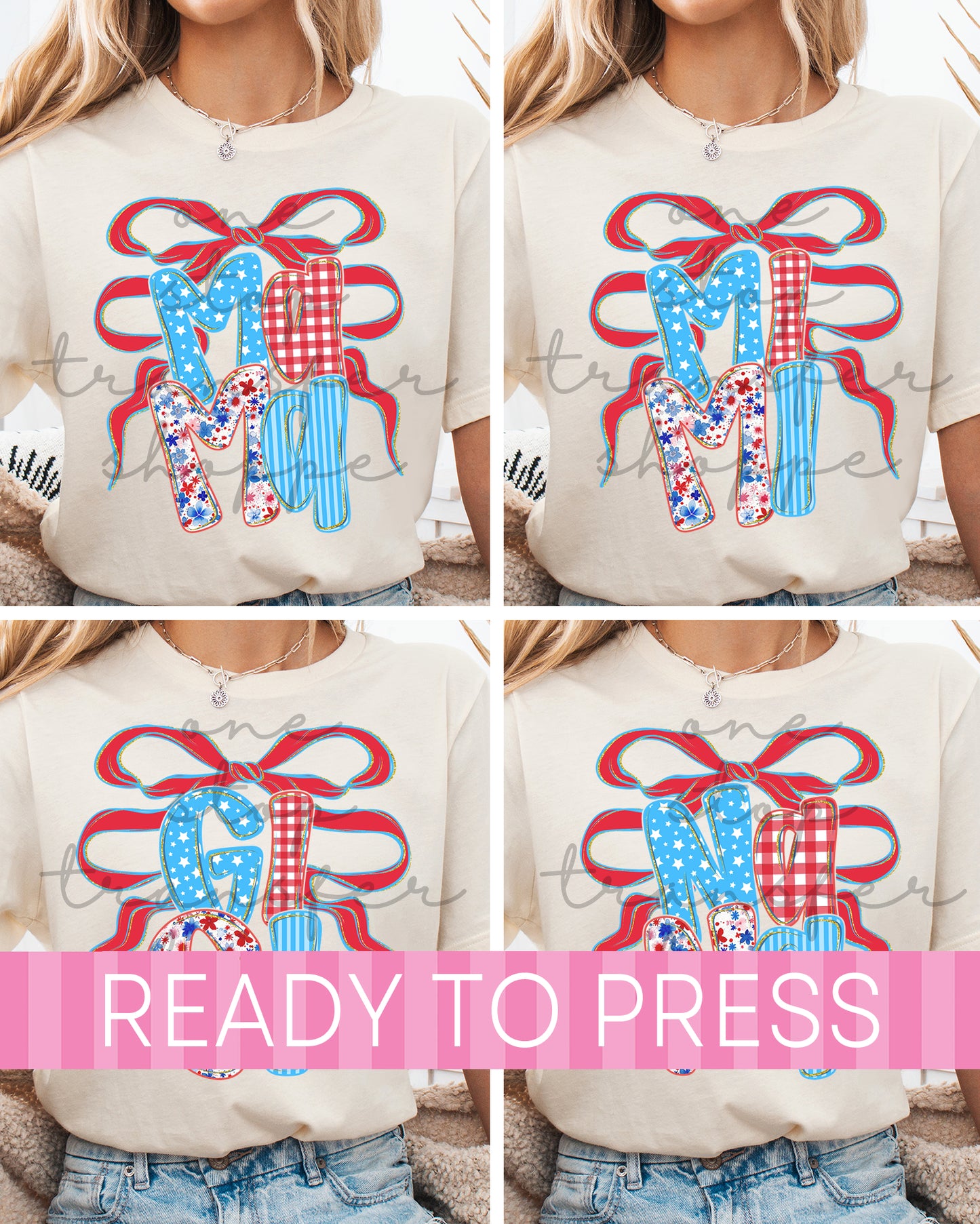 4th of July Preppy Floral Coquette Mama, Mimi, Nana, Gigi - Ready to Press DTF Transfers