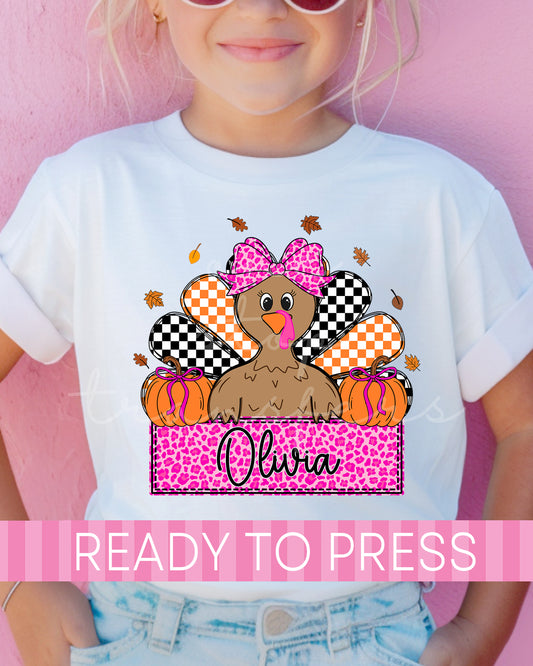 Custom Name Leopard Checker Coquette Turkey - Ready to Press DTF Transfers