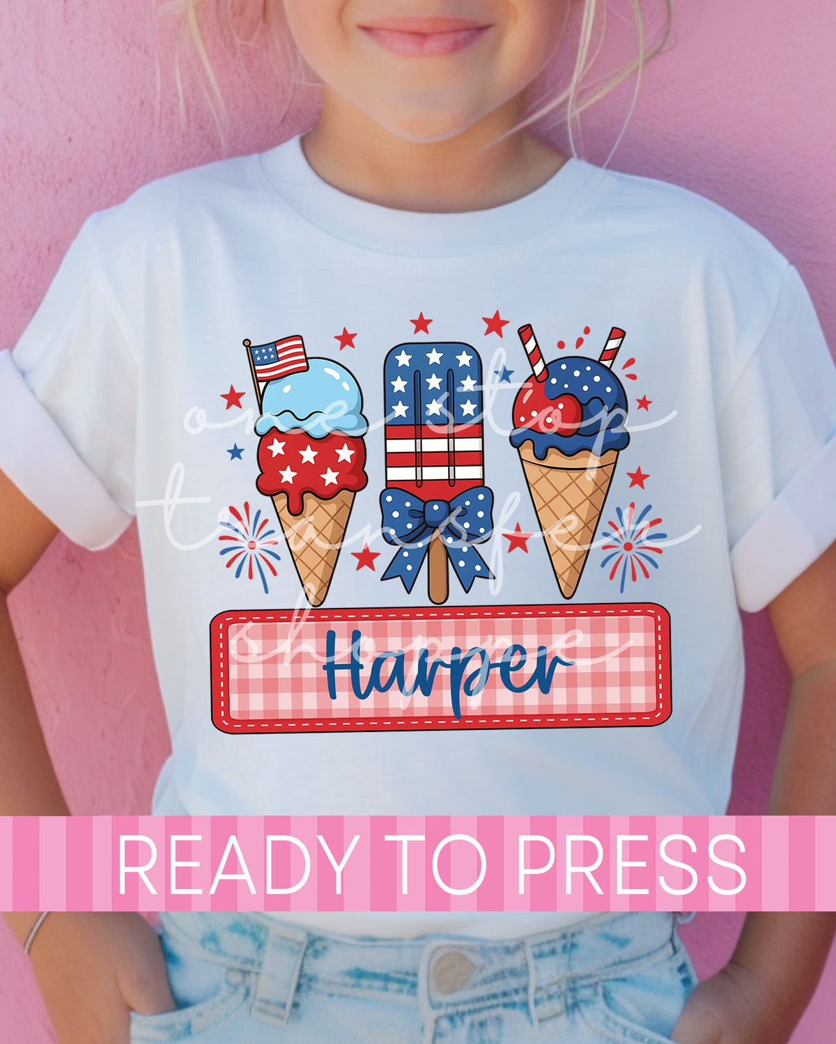 Custom Name 4th Of July Ice Cream - Ready to Press DTF Transfers