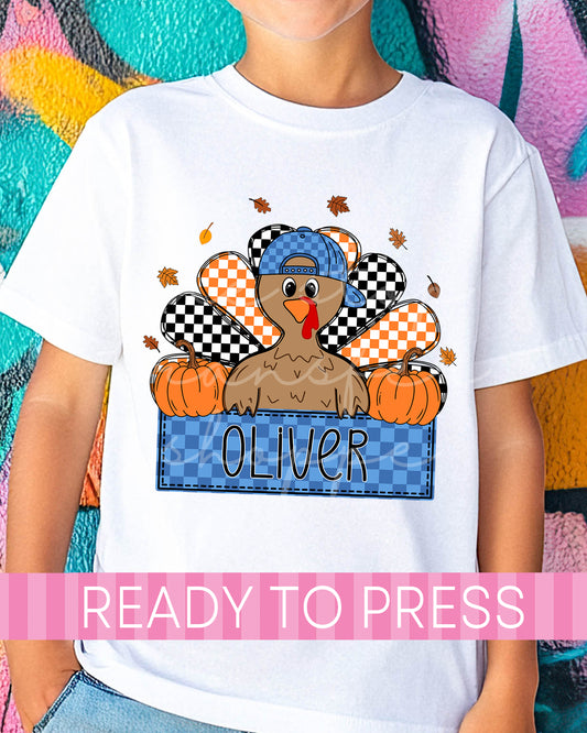 Custom Name Blue Checker Boy Turkey - Ready to Press DTF Transfers
