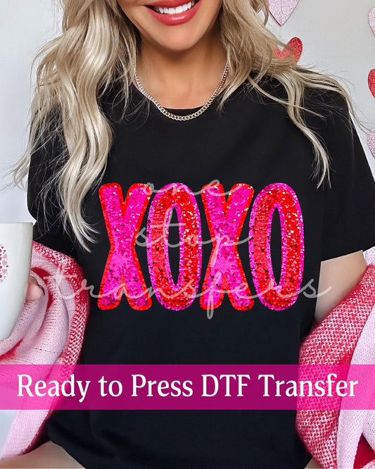 Valentine's Day Faux Sequin Hot Pink Red XOXO - Ready to Press DTF Transfers