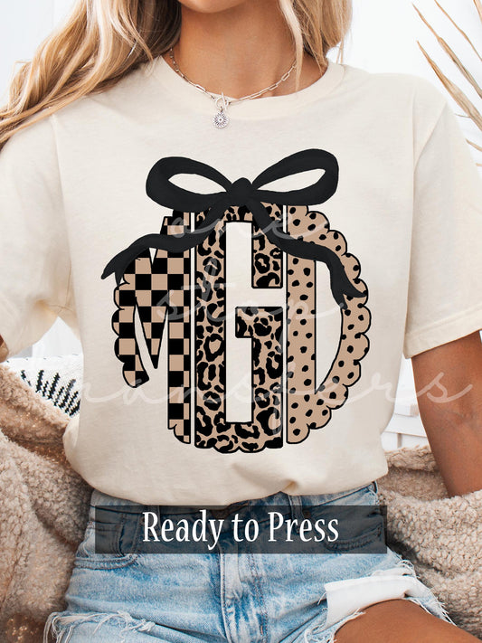 Tan and Black Coquette Checker Leopard and Polka Dot Monogram - Ready to Press DTF Transfers