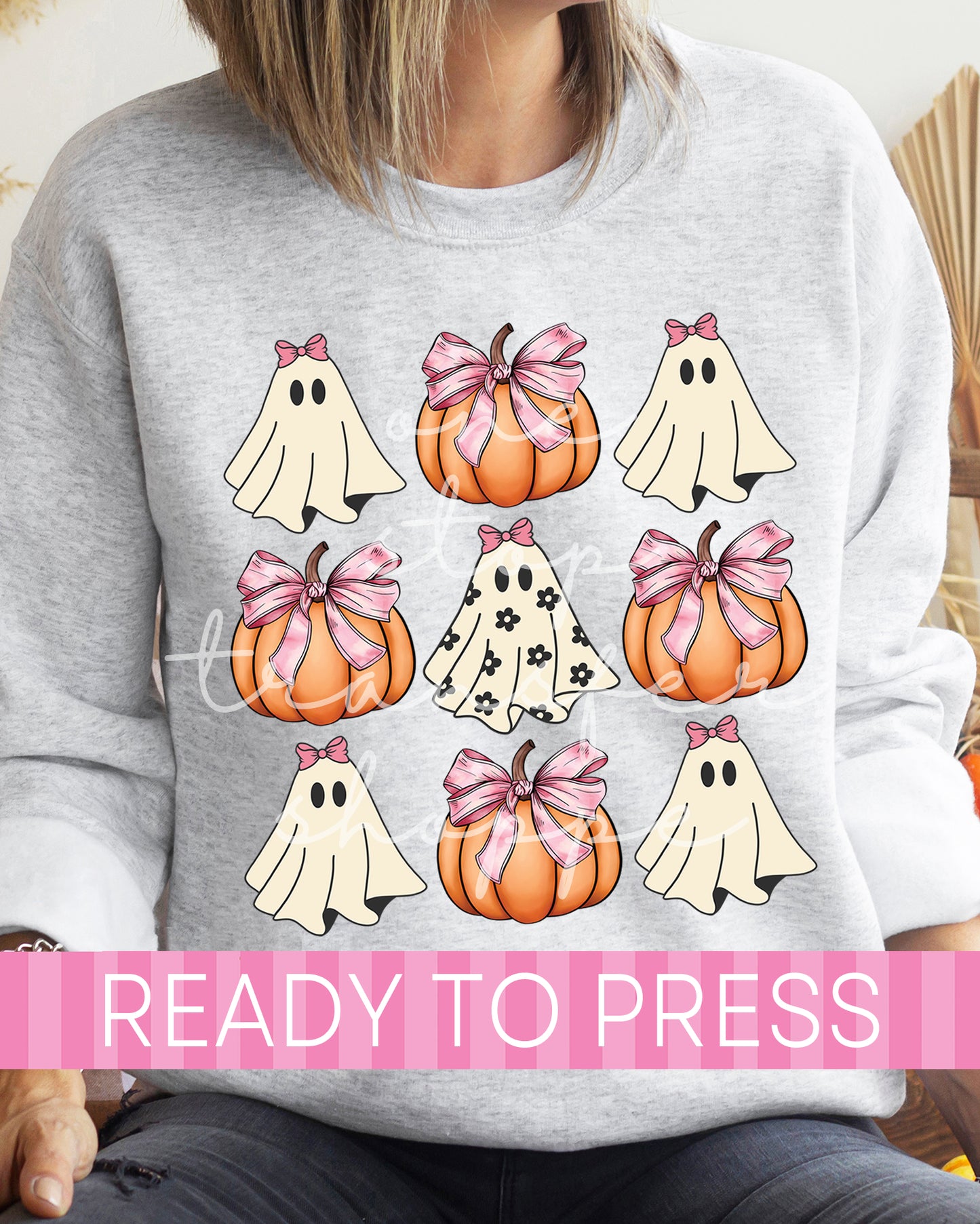Coquette Ghost and Pumpkins Pink Bows- Ready to Press DTF Transfers
