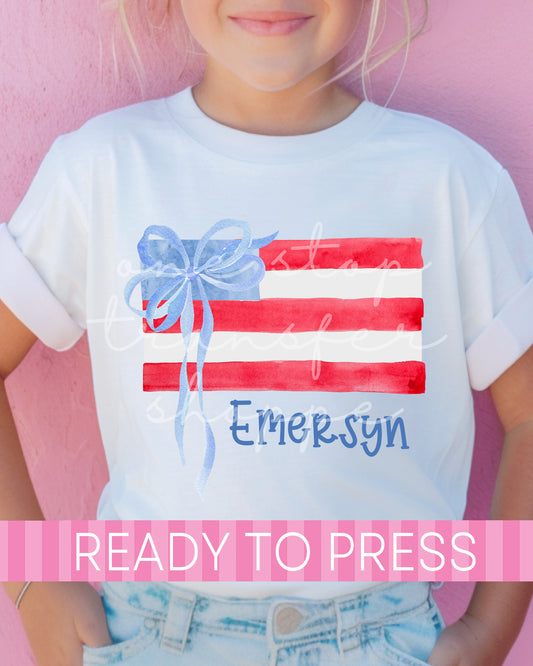 Girls Custom Preppy Watercolor 4th of July Flags - Ready to Press DTF Transfers