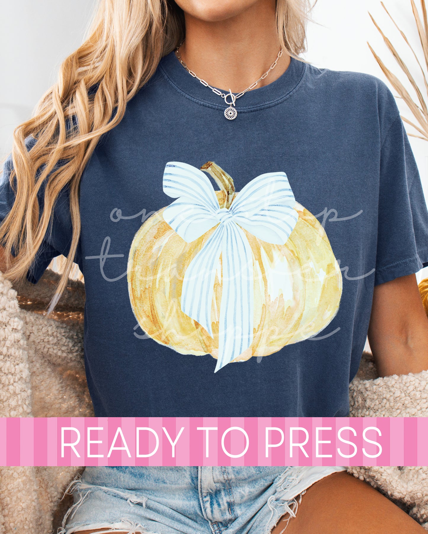 Watercolor Blue Stripe Coquette Pumpkin - Ready to Press DTF Transfers