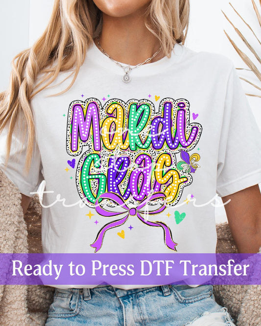 Coquette White Dot Colorful Mardi Gras - Ready to Press DTF Transfers