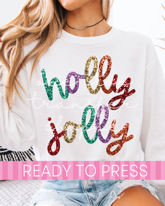 Faux Sequin Colorful Holly Jolly - Ready to Press DTF Transfers