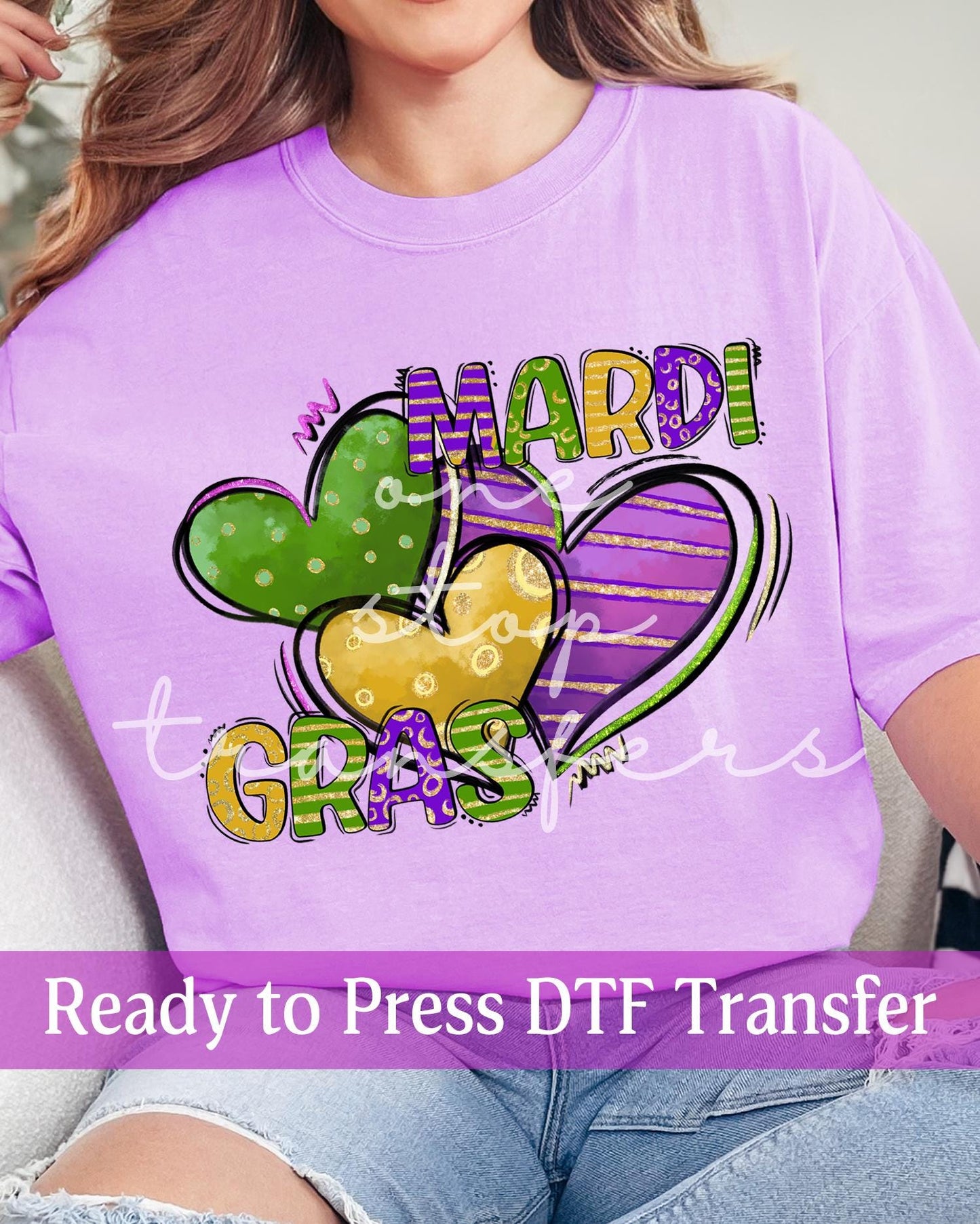 Mardi Gras Hearts - Ready to Press DTF Transfers