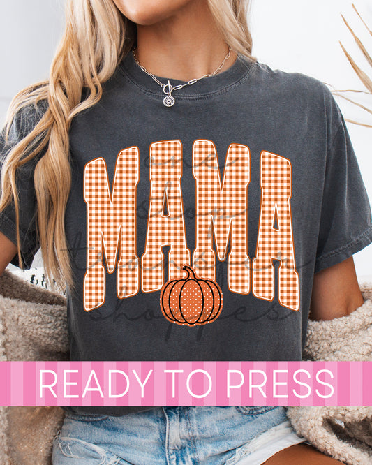Fall Gingham Pumpkin MAMA - Ready to Press DTF Transfers