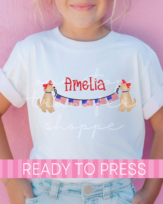 Girls Custom Preppy Dogs 4th of July Flags - Ready to Press DTF Transfers