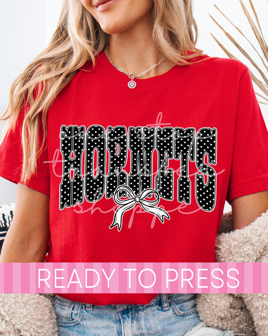 Groovy Coquette Black Dot Hornets Mascot - Ready to Press DTF Transfers