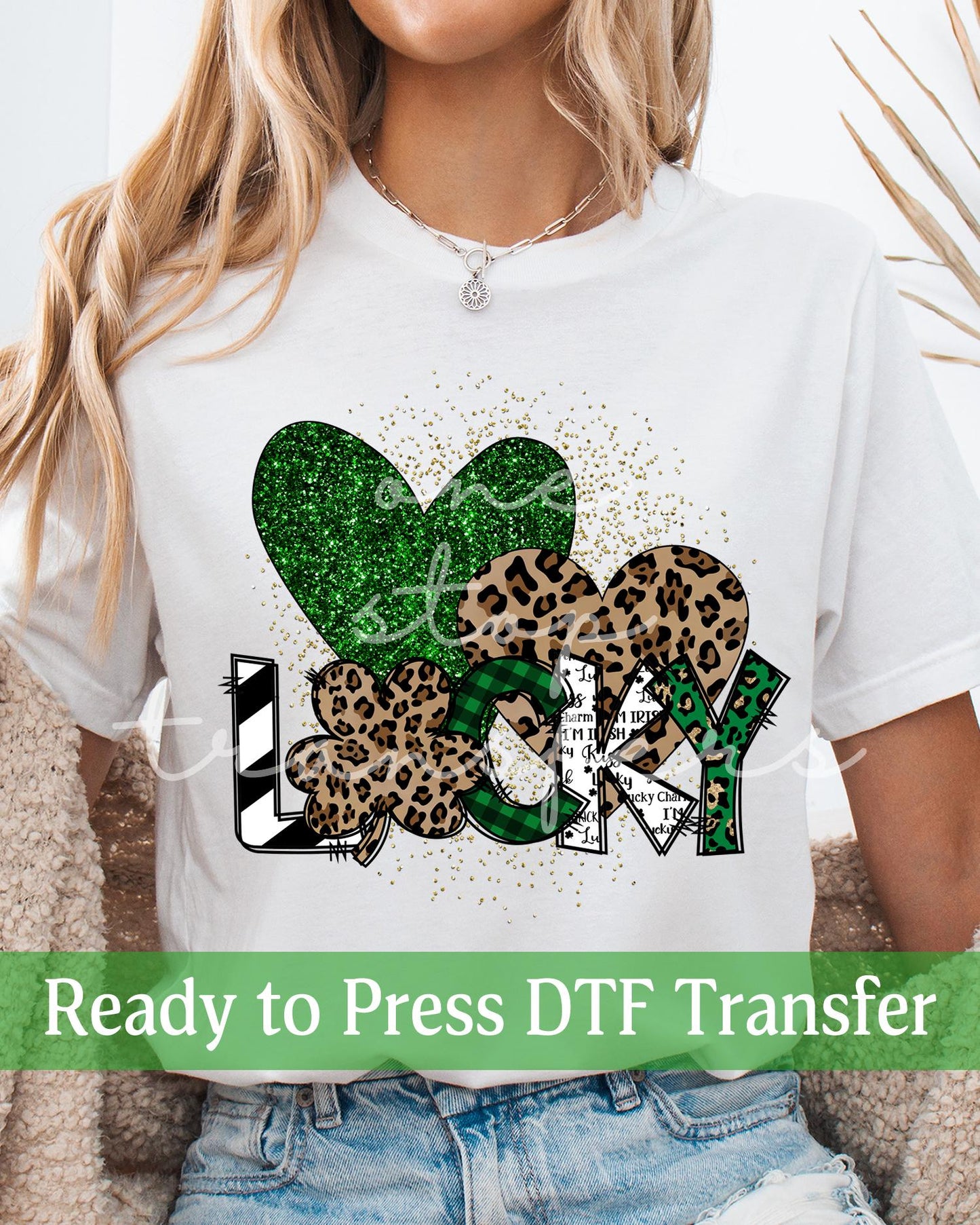 Faux Glitter St. Patrick's Day Sequin Leopard Hearts - Ready to Press DTF Transfers