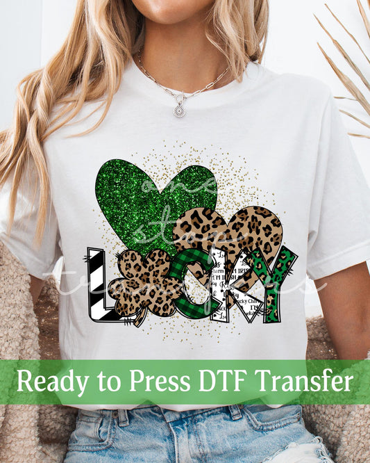 Faux Glitter St. Patrick's Day Sequin Leopard Hearts - Ready to Press DTF Transfers