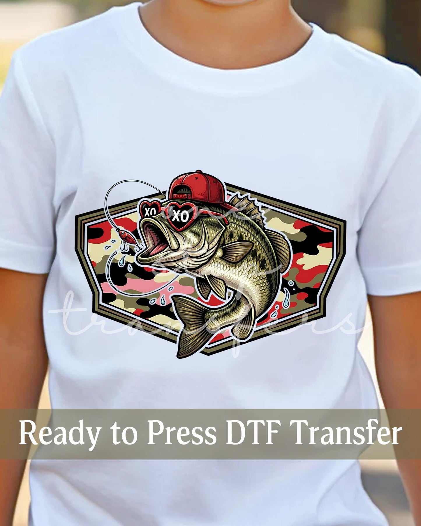 Valentine's Day Country Boy Camo XOXO Fish with Glasses - Ready to Press DTF Transfers