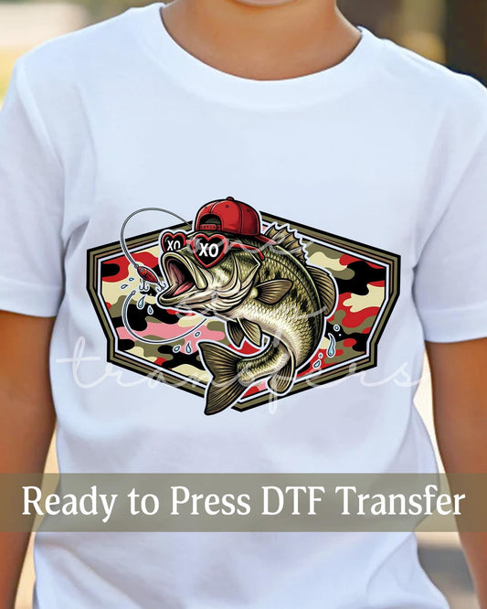 Valentine's Day Country Boy Camo XOXO Fish with Glasses - Ready to Press DTF Transfers