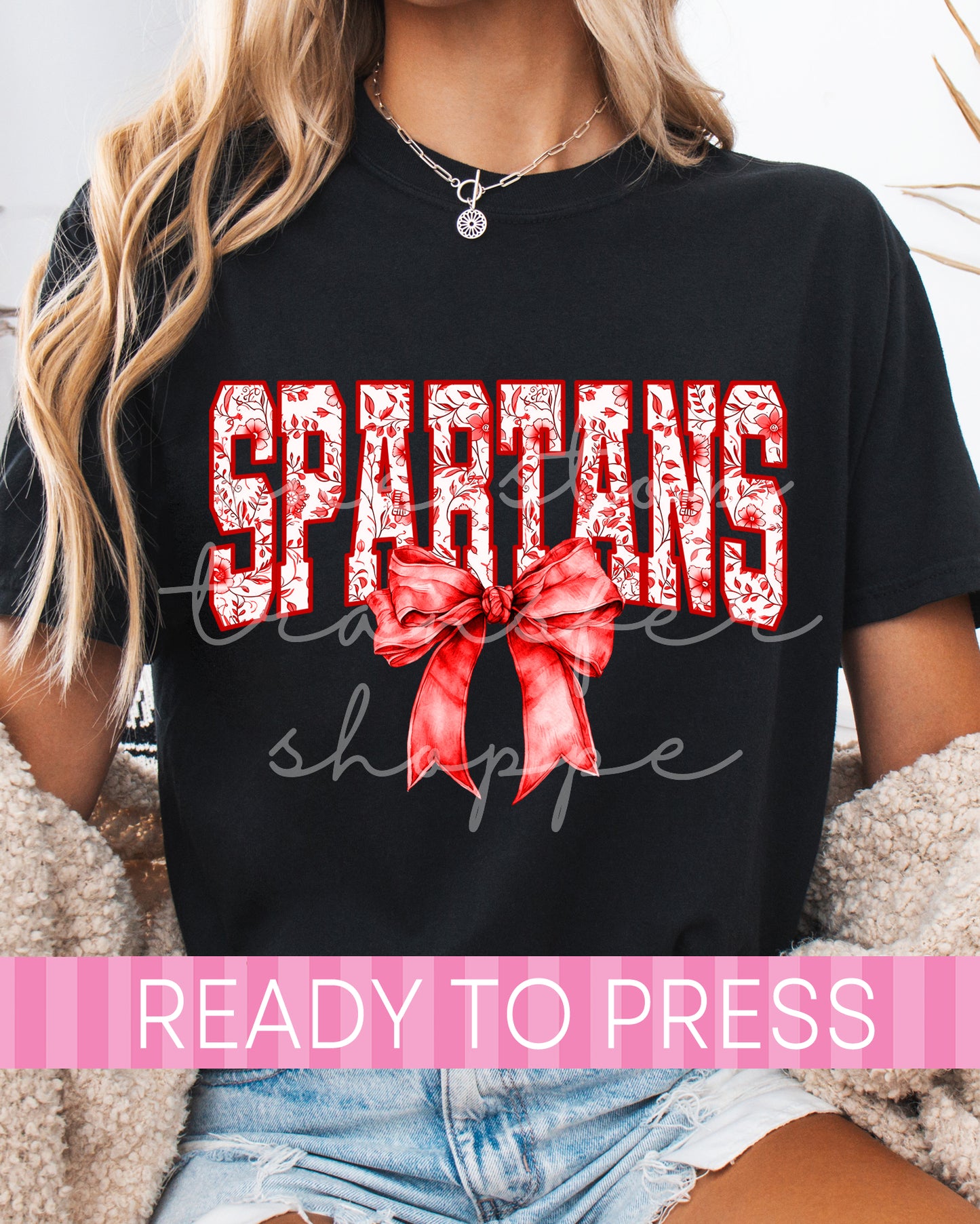 Coquette Chinoiserie Red Varsity SPARTANS Mascot - Ready to Press DTF Transfers