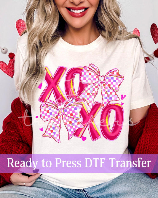 Valentine's Day Hot Pink and Purple Checker Coquette Neon XOXO - Ready to Press DTF Transfers