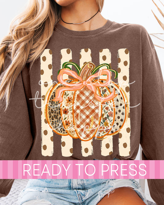 Dot Striped Patchwork Pumpkin - Ready to Press DTF Transfers
