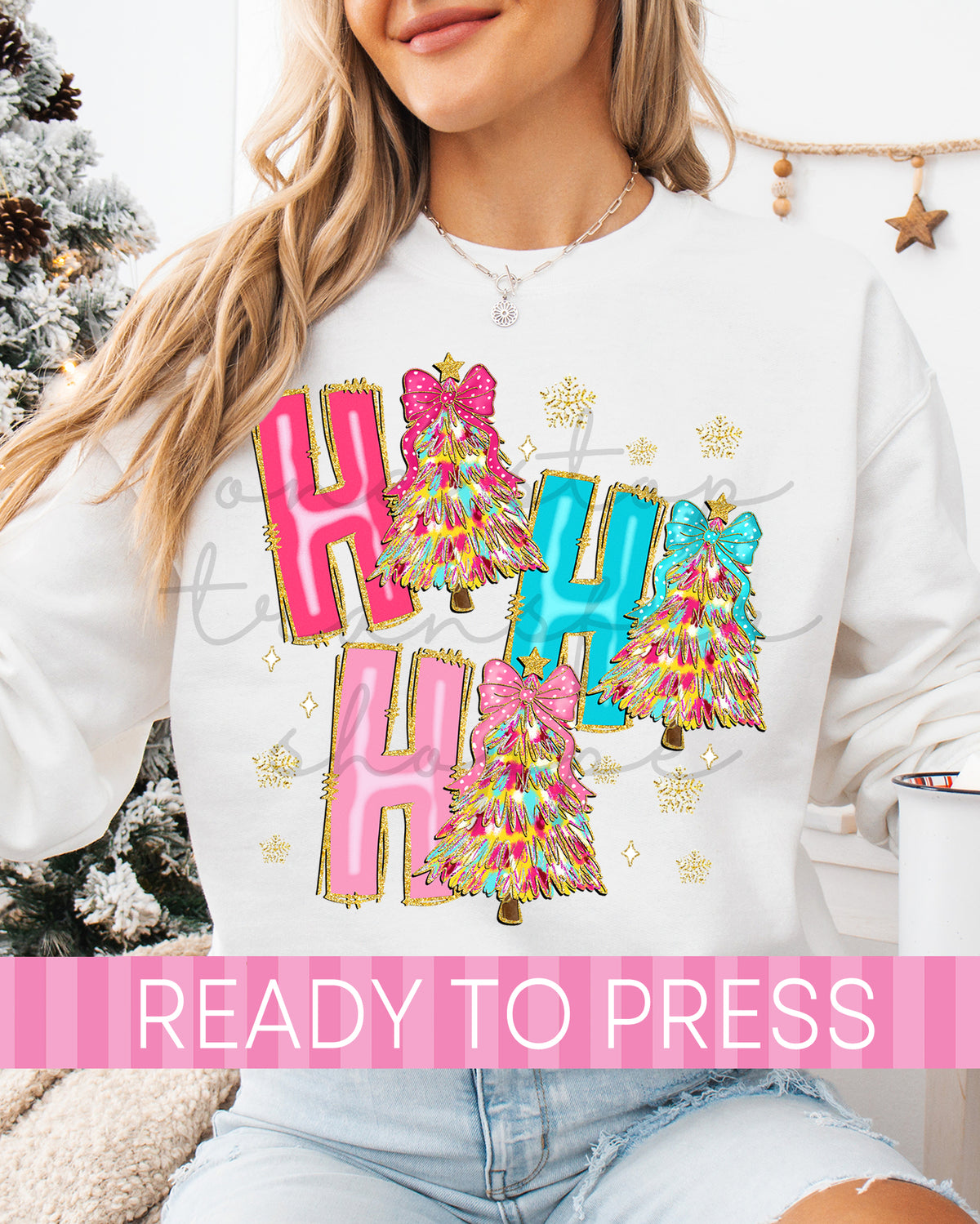 Faux Glitter Ho Ho Ho Christmas Trees - Ready to Press DTF Transfers