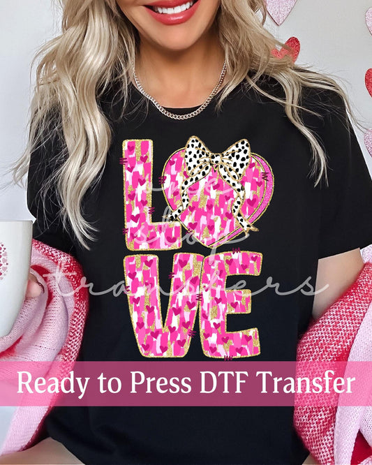 Valentine's Day Faux Glitter Coquette Watercolor Brushstroke Love - Ready to Press DTF Transfers