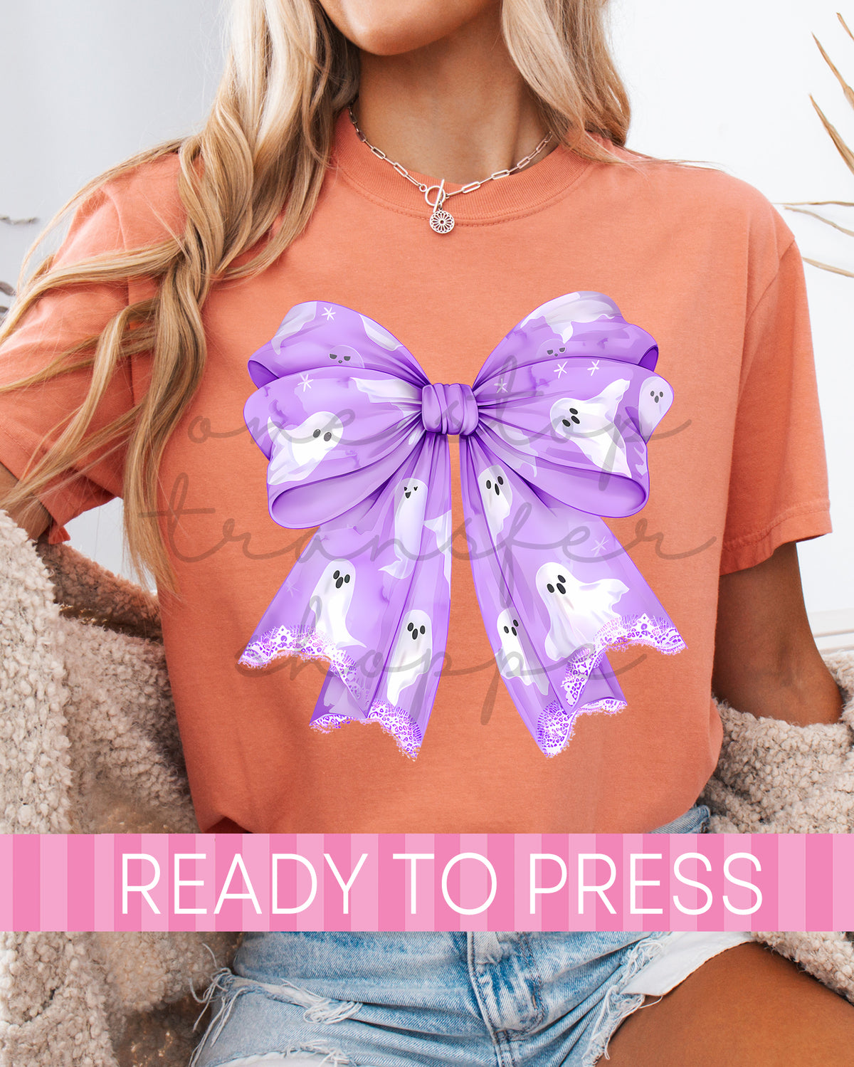 Purple Coquette Halloween Ghost Bow - Ready to Press DTF Transfers