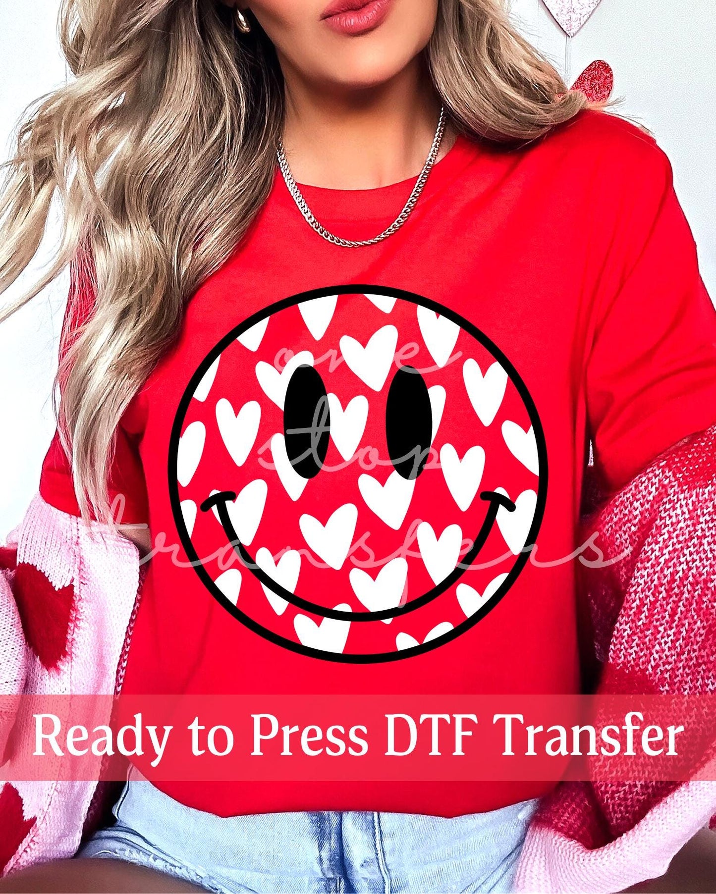 Valentine's Day Black and White Hearts Smiley Face - Ready to Press DTF Transfers