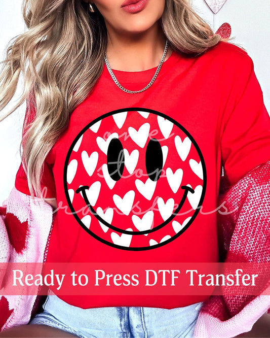 Valentine's Day Black and White Hearts Smiley Face - Ready to Press DTF Transfers