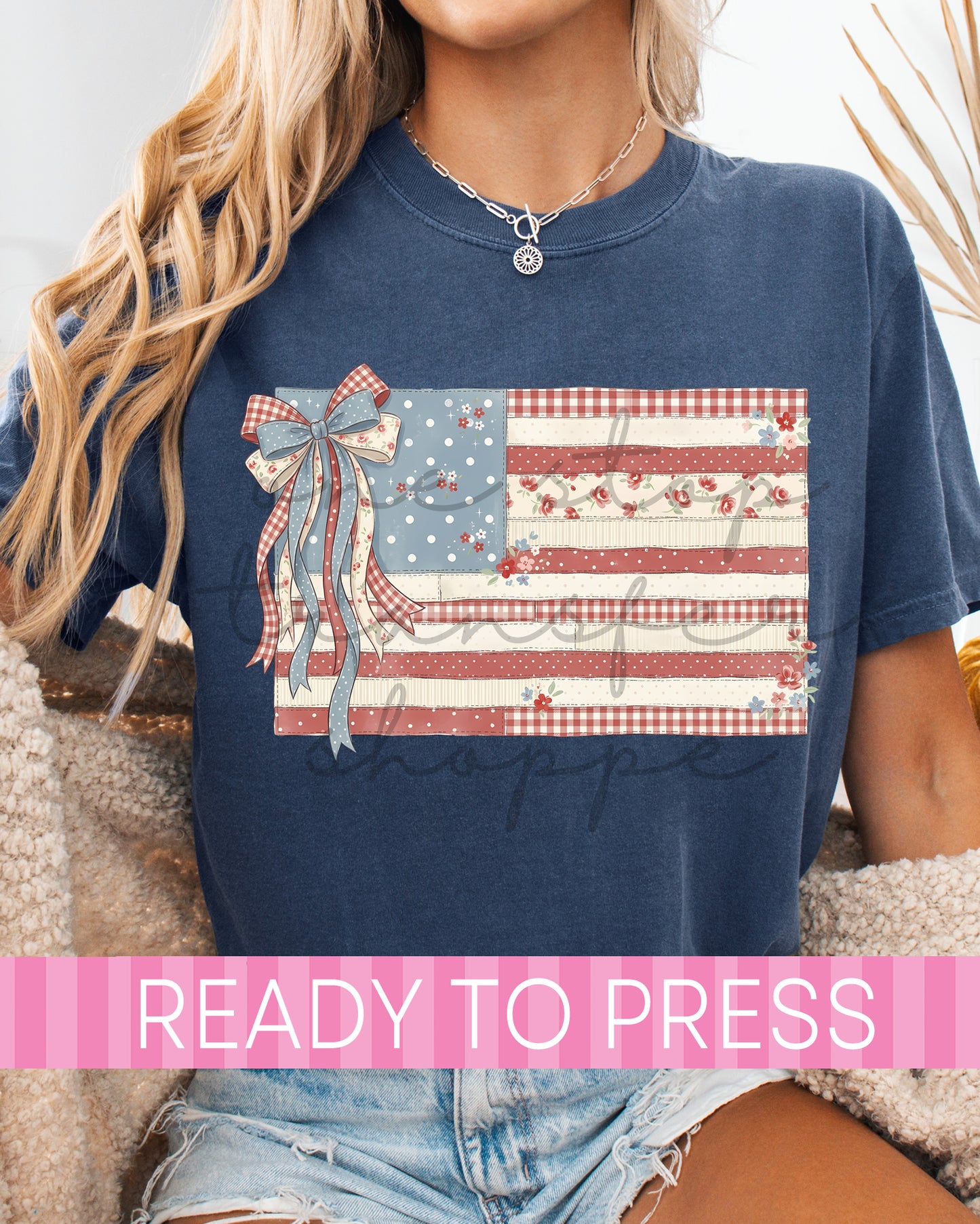 Coquette Vintage 4th of July Patchwork Flag - Ready to Press DTF Transfers