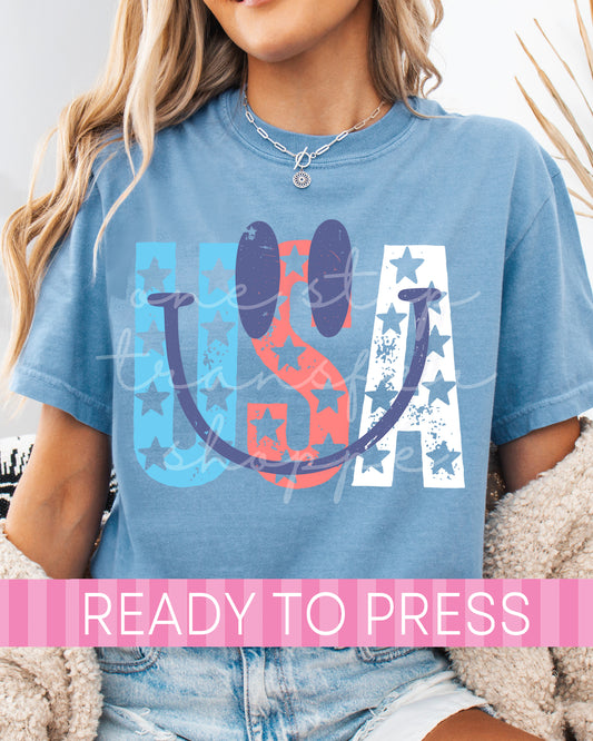 Smiley Face USA 4th of July - Ready to Press DTF Transfers