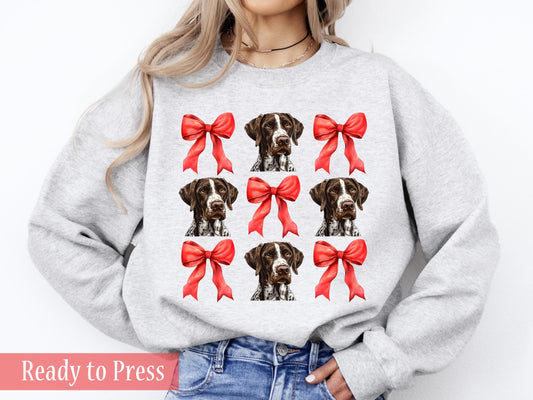 Red Bow Coquette German Shorthaired Pointer  - Ready to Press DTF Transfers
