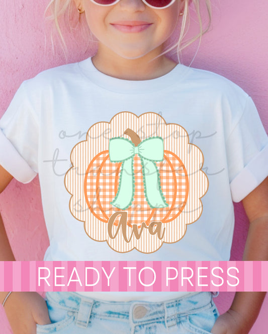 Custom Name Coquette Gingham Pumpkin - Ready to Press DTF Transfers
