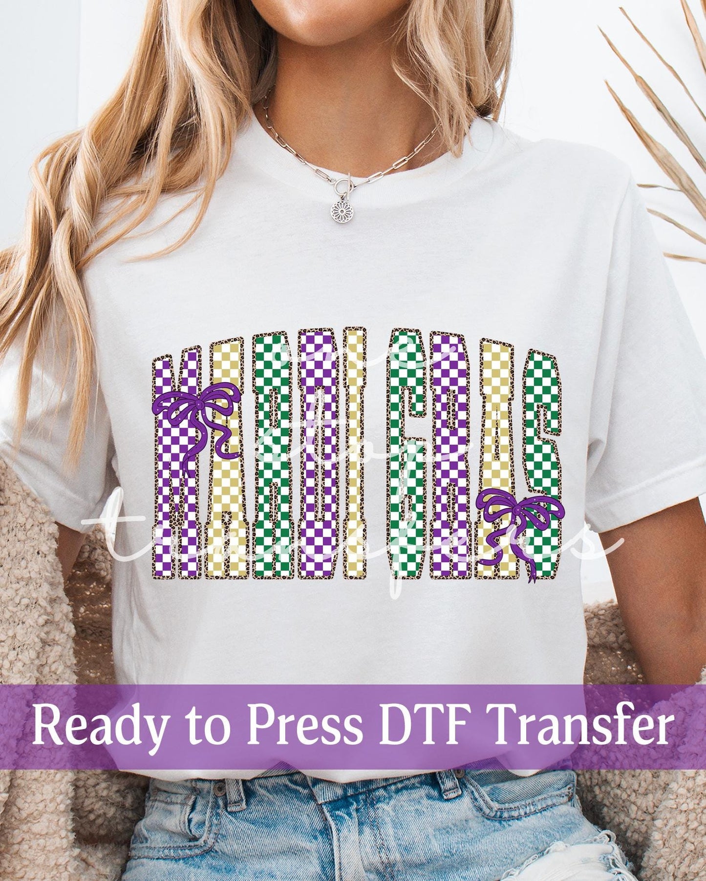 Preppy Varsity Checker Mardi Gras Coquette - Ready to Press DTF Transfers