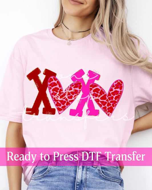 Valentine's Day Leopard Hearts XOXO - Ready to Press DTF Transfers