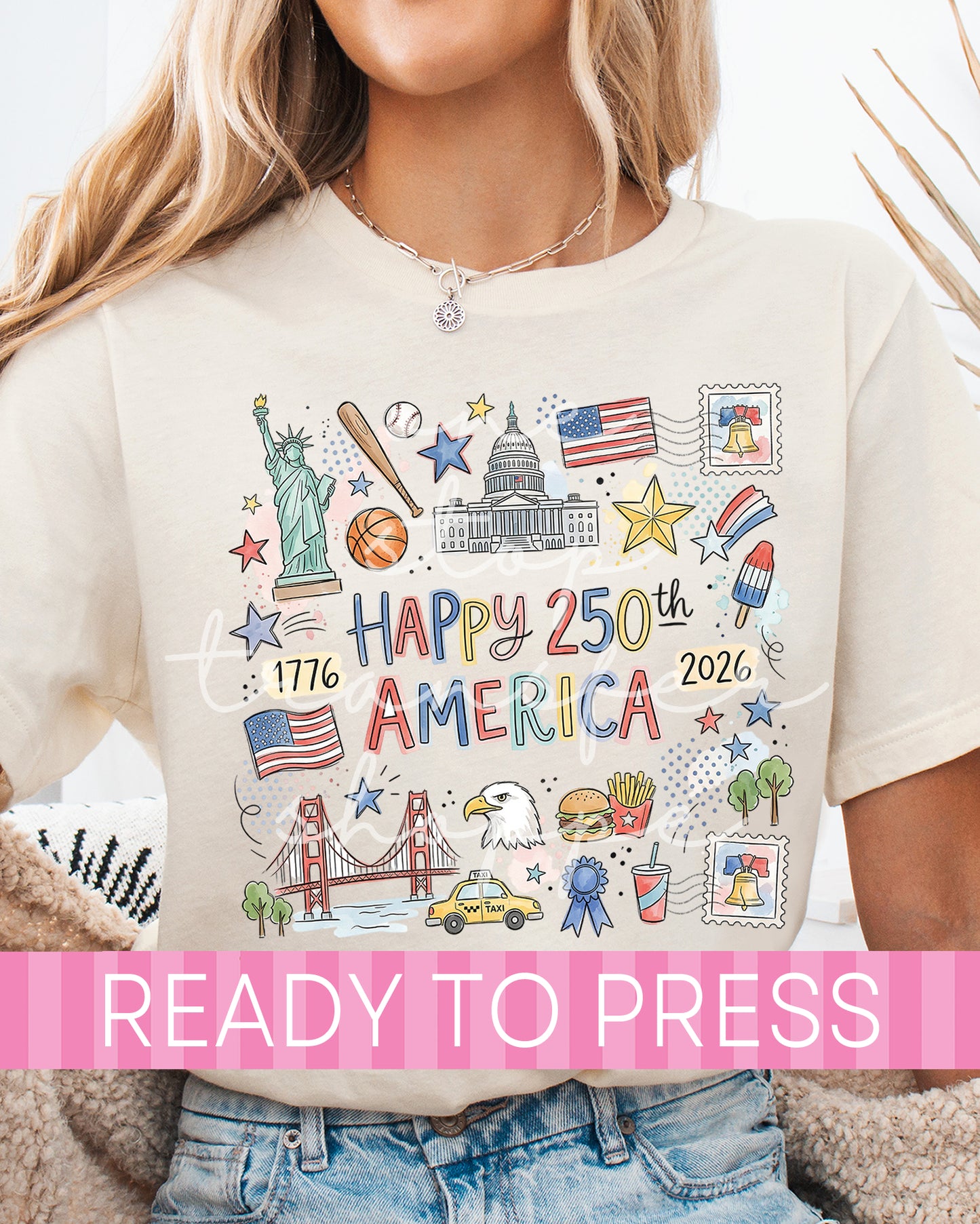 Trendy Happy 250th America Icon Doodle - Ready to Press DTF Transfers