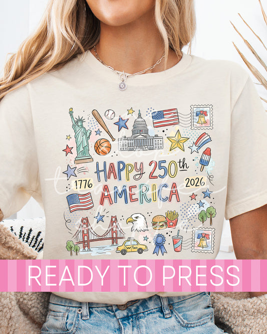Trendy Happy 250th America Icon Doodle - Ready to Press DTF Transfers