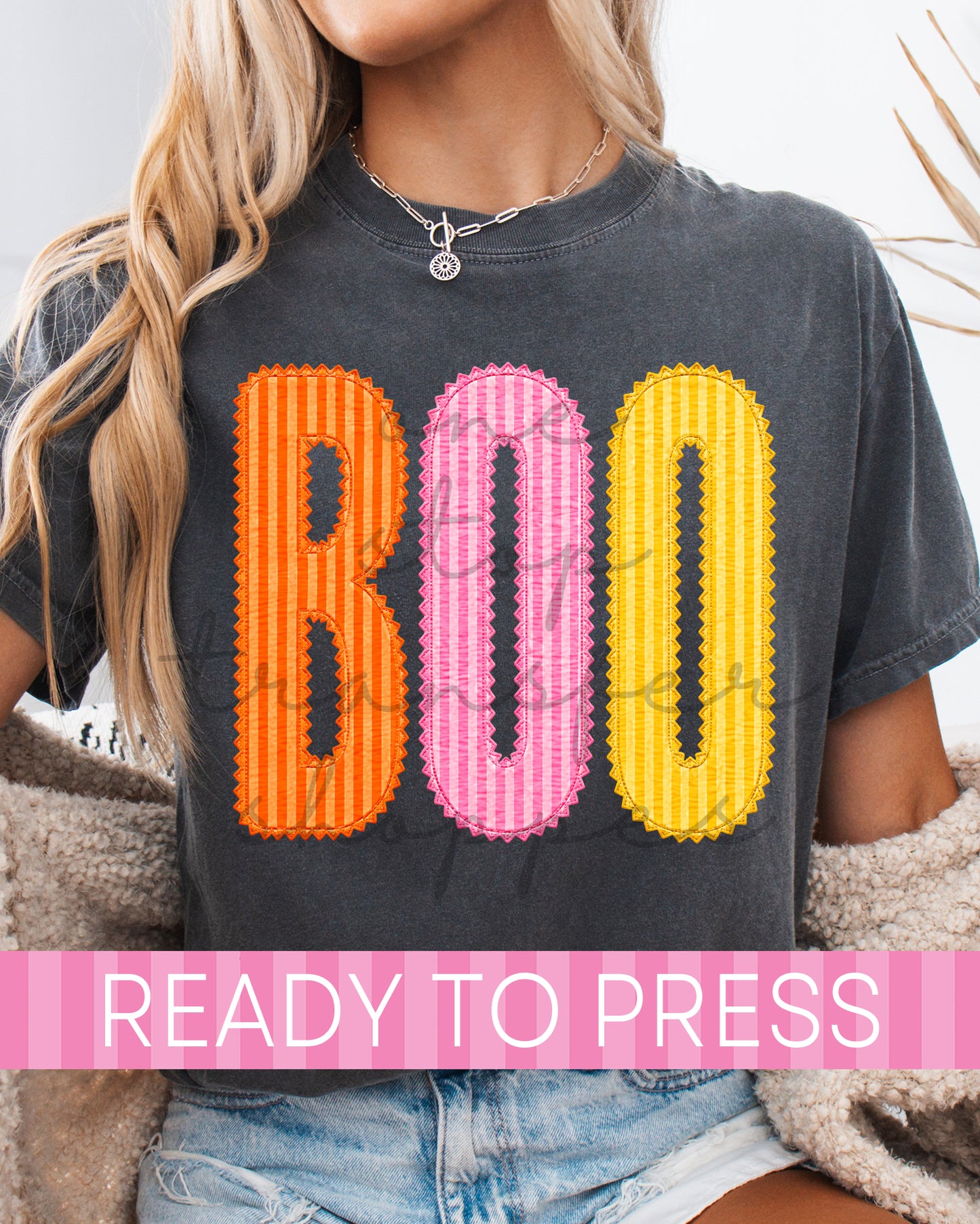 Preppy Color Seersucker Stripe BOO - Ready to Press DTF Transfers