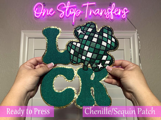 St. Patrick's Day LUCK Disco Clover Chenille Iron On Patch - Ready to Press Patches