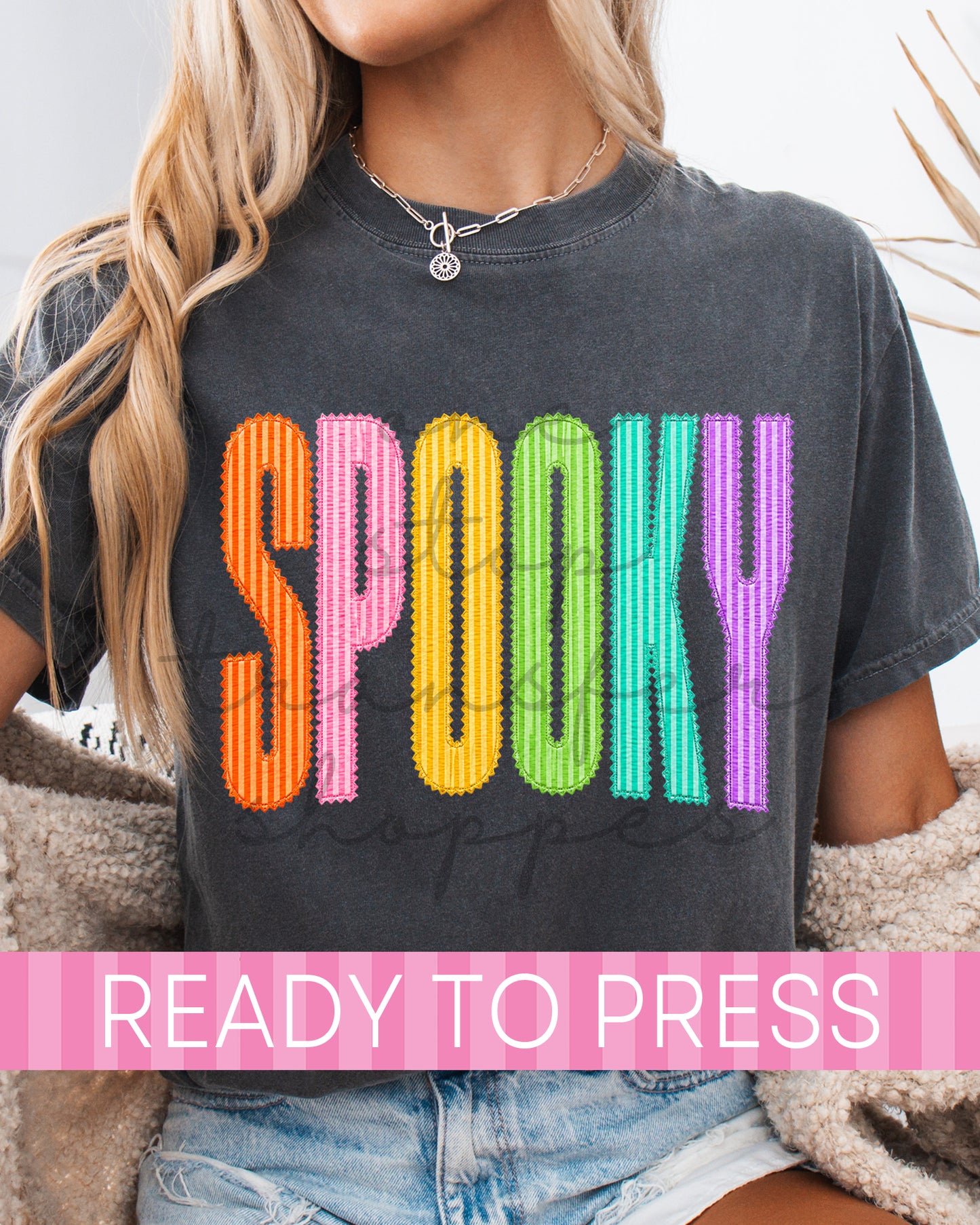 Preppy Color Seersucker Stripe SPOOKY - Ready to Press DTF Transfers