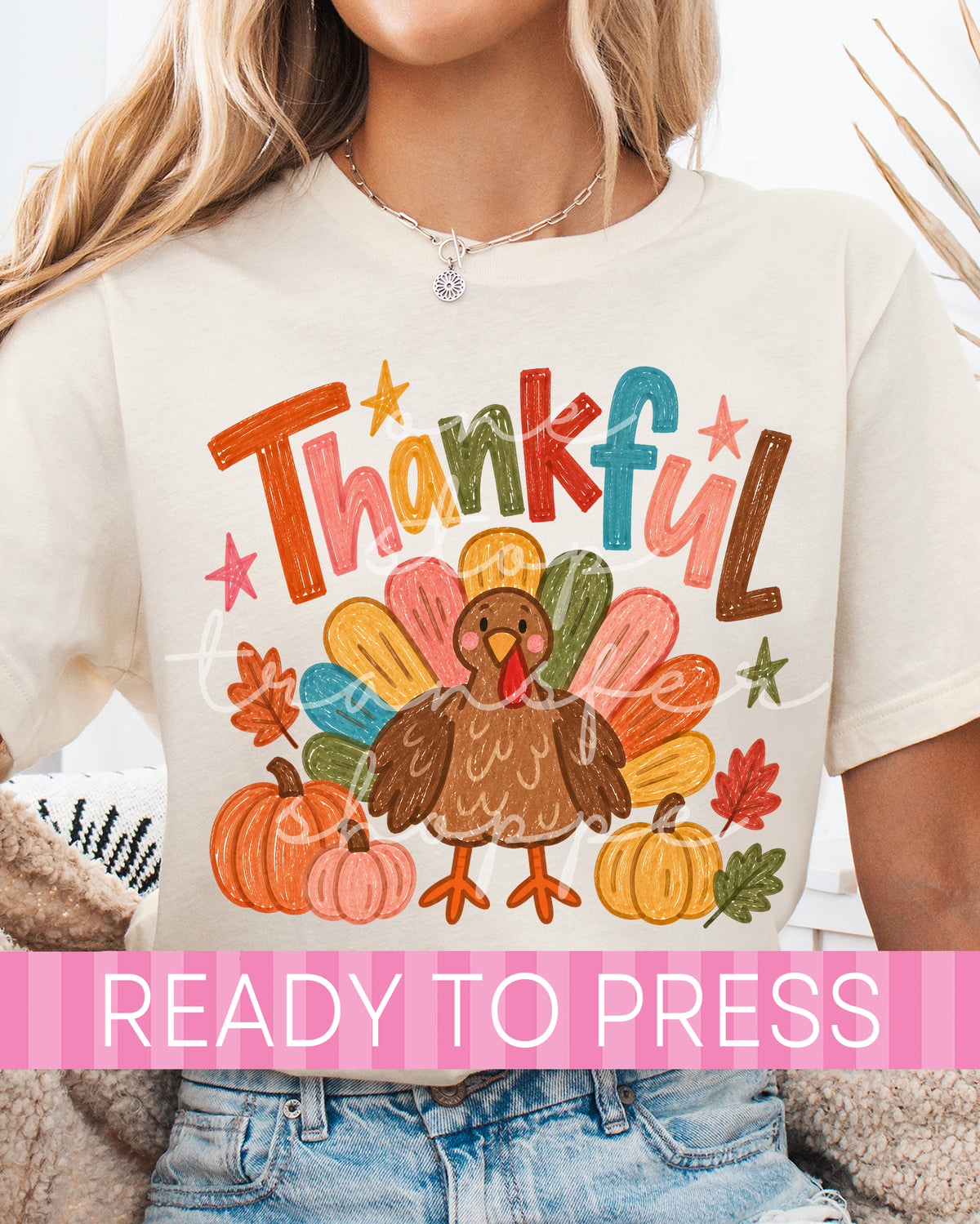 Crayon Hand Drawn Thankful Turkey - Ready to Press DTF Transfers