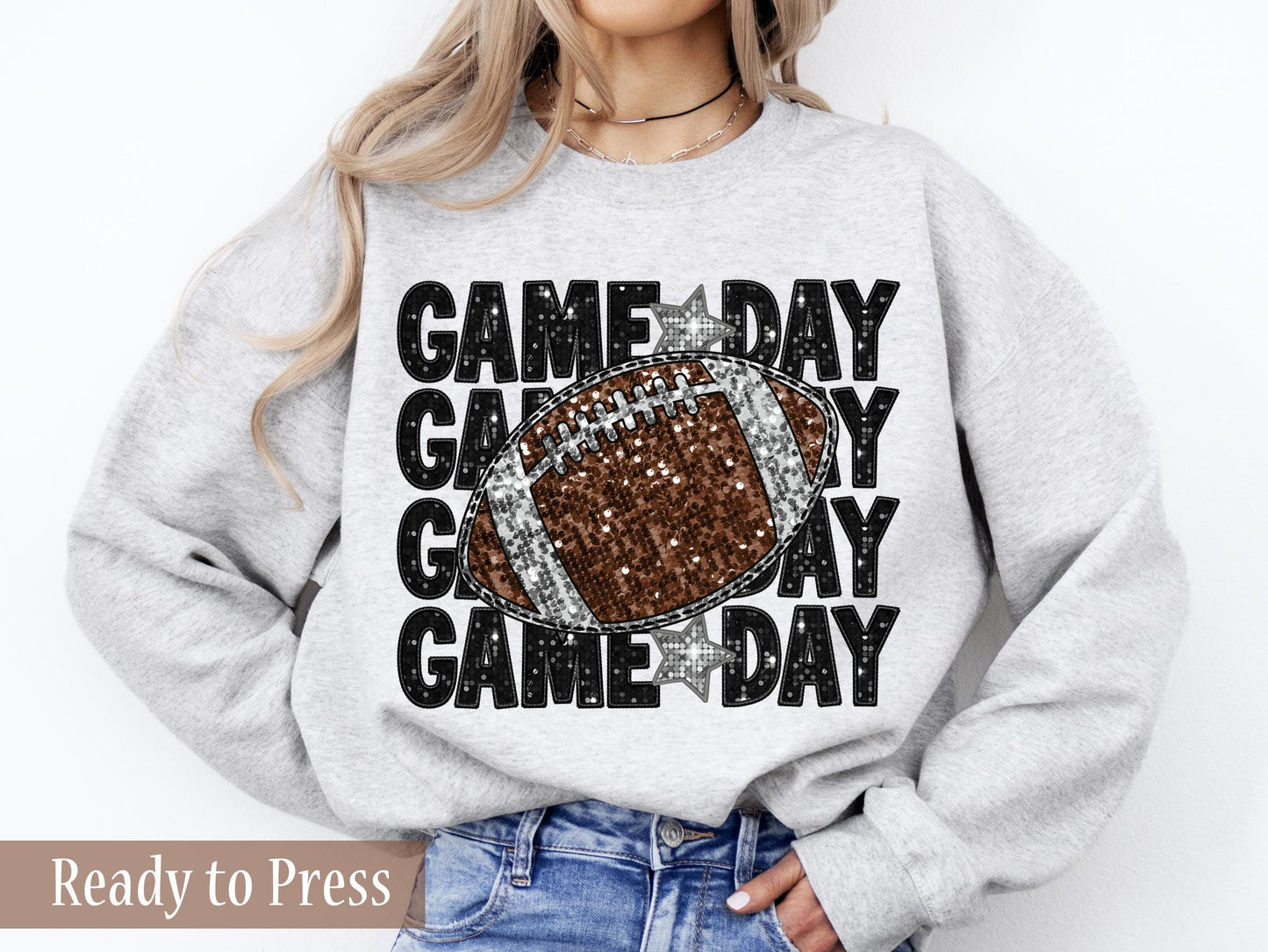 Stacked Faux Glitter Football Game Day - Ready to Press DTF Transfers
