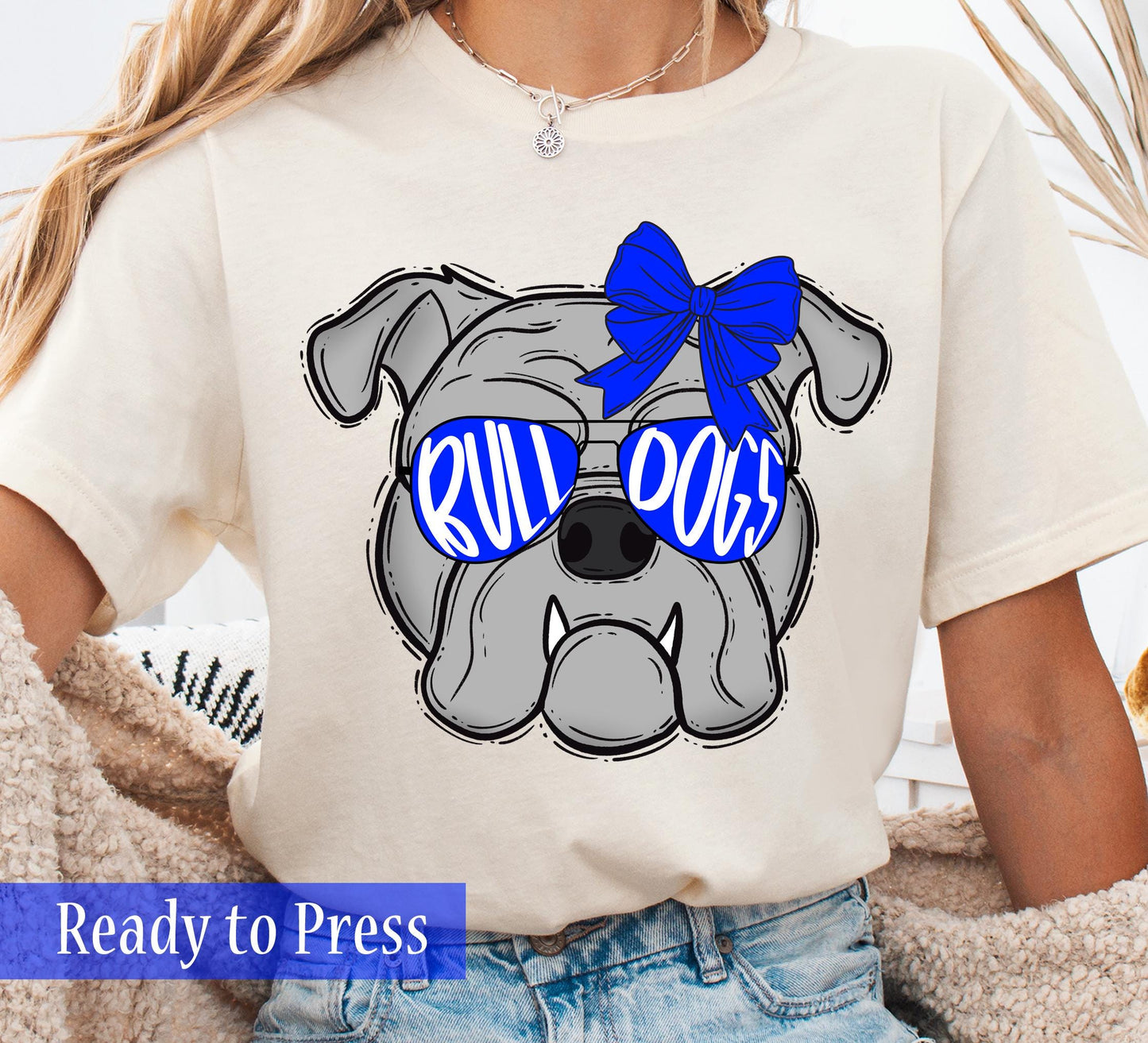 Preppy Bulldog Mascot with Bow - Ready to Press DTF Transfers